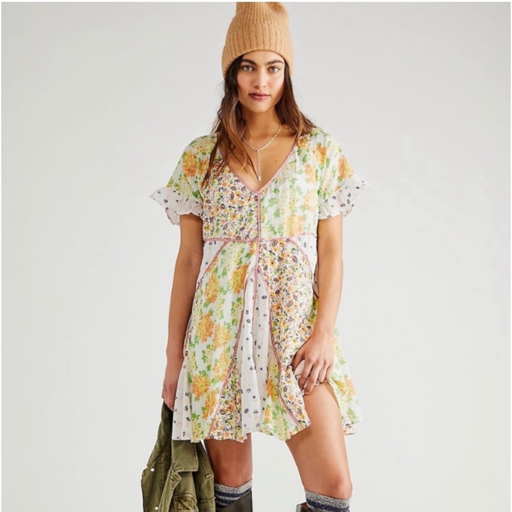 NWT Free People Wildflower Patchwork Mini Dress Medium - Picture 3 of 13